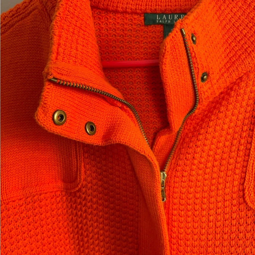 Lauren Ralph Lauren Womens Knit Sweater Coat Orange size 1X Full Zip‎ Button